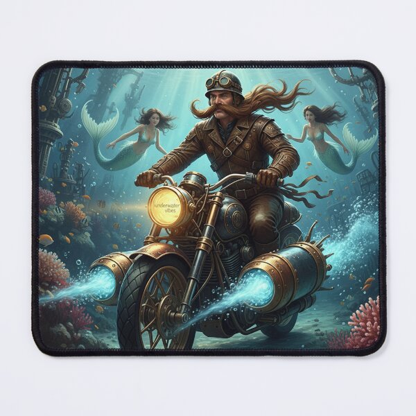 Item preview, Underwater Vibes – Steampunk Diver on Submarine Motorcycle with Mermaids designed and sold by VitalLifeForce.
