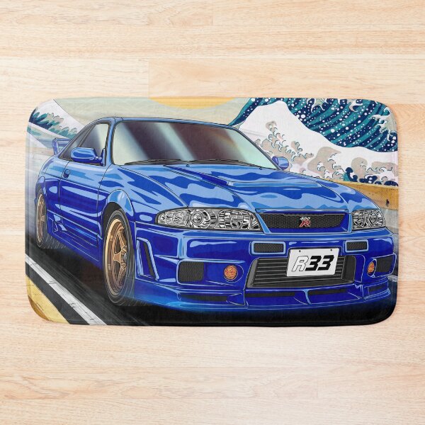 Item preview, Blue GTR R33 Skyline with Japanese Wave and Rising Sun Art designed and sold by JDM Guyvit.