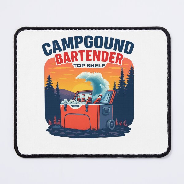 Item preview, Campground Bartender – Top Shelf Cooler Sunset Design designed and sold by MerchbvyTodd.