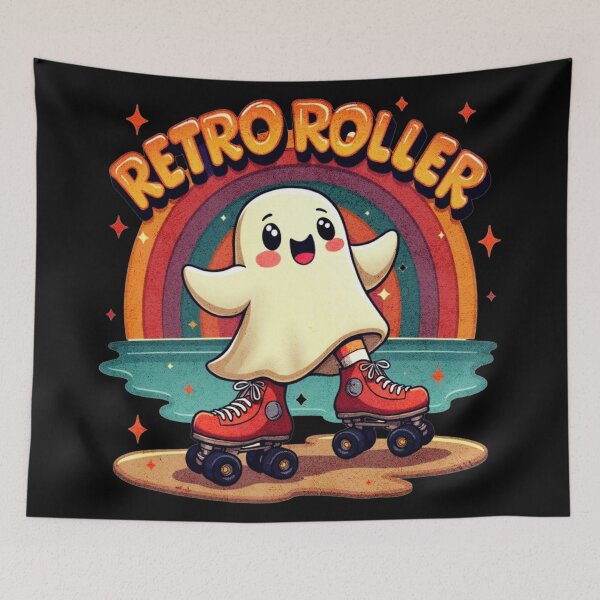 Item preview, Retro Roller Skating Ghost with Rainbow designed and sold by ArtDesignTp.