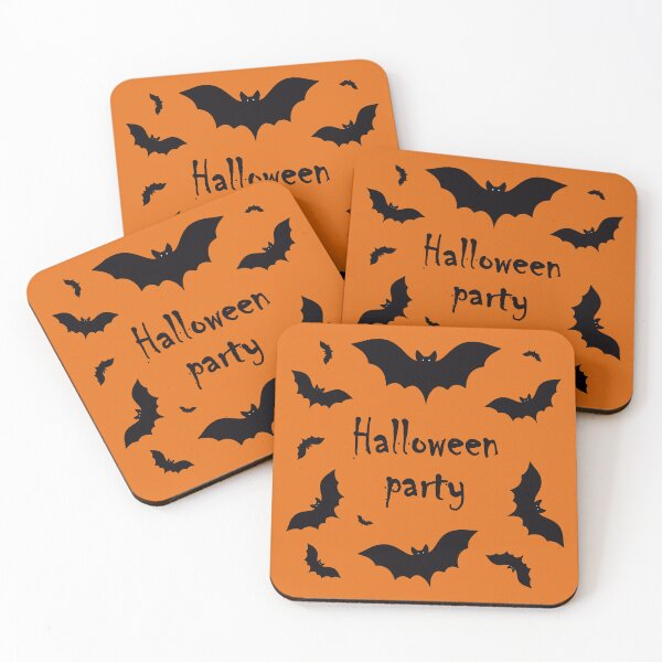 Item preview, The inscription "Halloween party" with black bats on an orange background designed and sold by Cherevan.