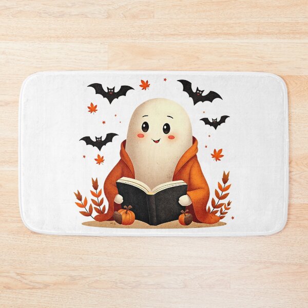 Item preview, Cute Ghost Reading Book with Blanket and Bats designed and sold by ArtDesignTp.