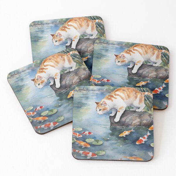 Item preview, Cat Hunting Koi Fish in a Lake designed and sold by Ciervo Primavera.