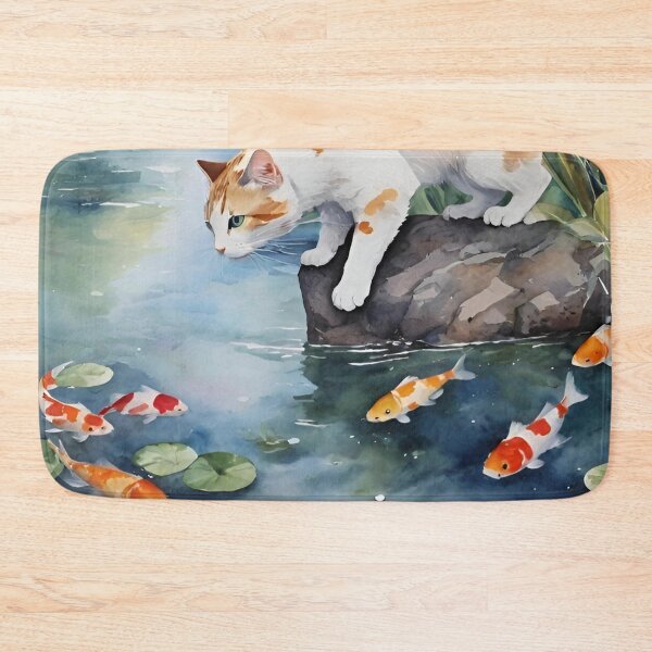 Item preview, Cat Hunting Koi Fish in a Lake designed and sold by Ciervo Primavera.