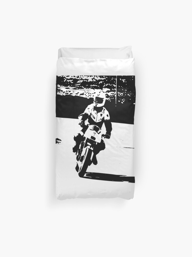 Motorbike Black And White Racing Duvet Cover By Milkiphoto
