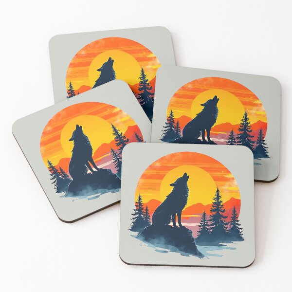 Item preview, Retro Vintage Wolf Howling Sunset Mountains designed and sold by PENLEAF DESIGNS.