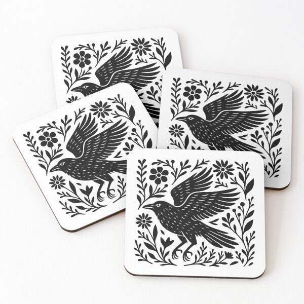 Item preview, Folklore Forest Crow Lino, Folk Art Linocut Crow, Vintage Forestcore, Cottagecore Aesthetic, Goblincore Witch designed and sold by toongstudio.