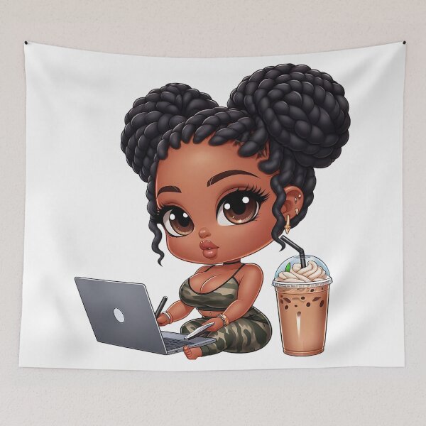 Item preview, Afro Hair Girl Working on Computer designed and sold by Lulunza.