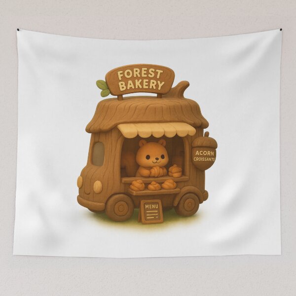 Item preview, Cute Acorn Croissants Forest Bakery Bus Food Truck - Kawaii Japanese Cottagecore Art designed and sold by Moons Studio.