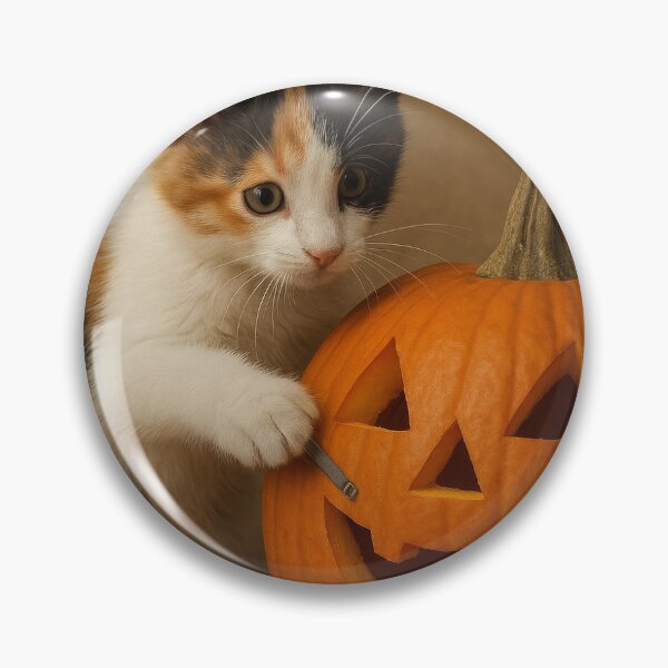 Item preview, Calico Kitten Carving a Pumpkin designed and sold by PEACELOVERSART.
