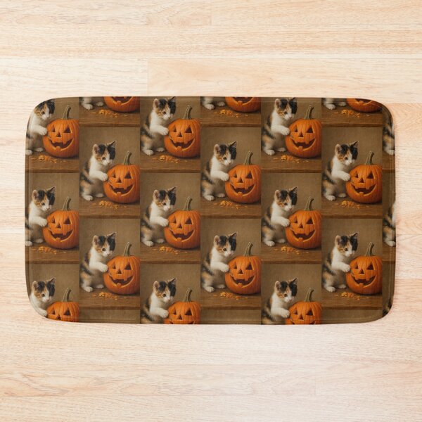 Item preview, Calico Kitten Carving a Pumpkin designed and sold by PEACELOVERSART.