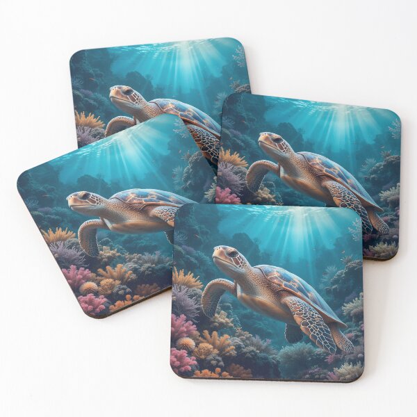 Item preview, Turtle Glides Through Vibrant Coral Reef designed and sold by InezPhotography.