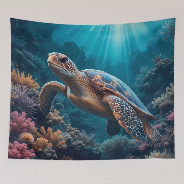 Item preview, Turtle Glides Through Vibrant Coral Reef designed and sold by InezPhotography.
