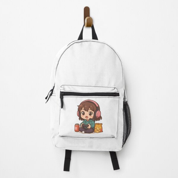 Item preview, Cute chibi gamer with oversized headphones and snacks, anime kawaii style. designed and sold by Canvations.