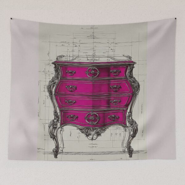 Item preview, Rococo Chippendale Chest of Drawers – Artist’s Sketch in Magenta designed and sold by Pop Art Rebel Prints.