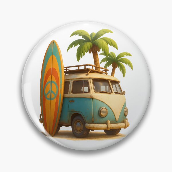 Item preview, Vintage surfboard and van by palm trees, distressed beachwear design. designed and sold by Canvations.