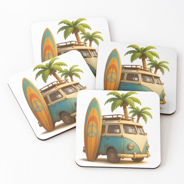 Item preview, Vintage surfboard and van by palm trees, distressed beachwear design. designed and sold by Canvations.