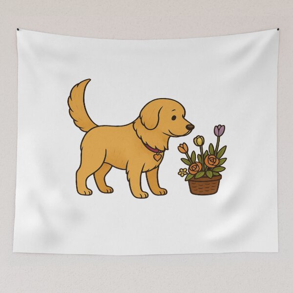 Item preview, Golden Retriever with Flowers designed and sold by NettoShop.