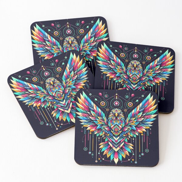 Item preview, colorful geometric decorative mystic eagle designed and sold by Dogandesighn.
