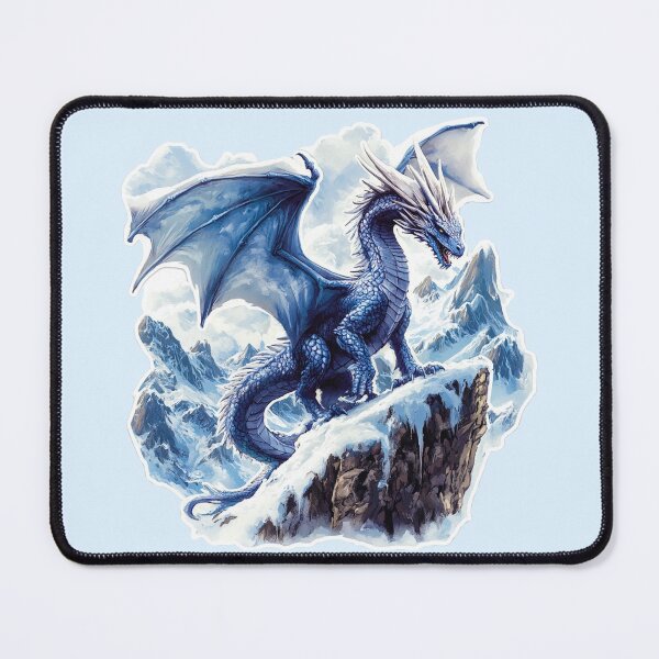 Item preview, Majestic Ice Dragon Over Snowy Mountains - Fantasy designed and sold by Myra365Art.