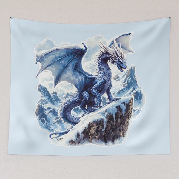 Item preview, Majestic Ice Dragon Over Snowy Mountains - Fantasy designed and sold by Myra365Art.
