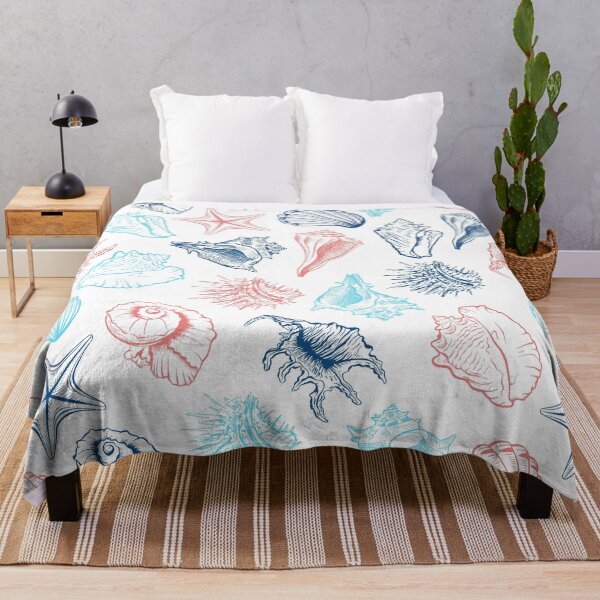 Item preview, Costal Sea Aesthetic - Ocean Seashells in Blue and Red Line Art designed and sold by yourgarden.