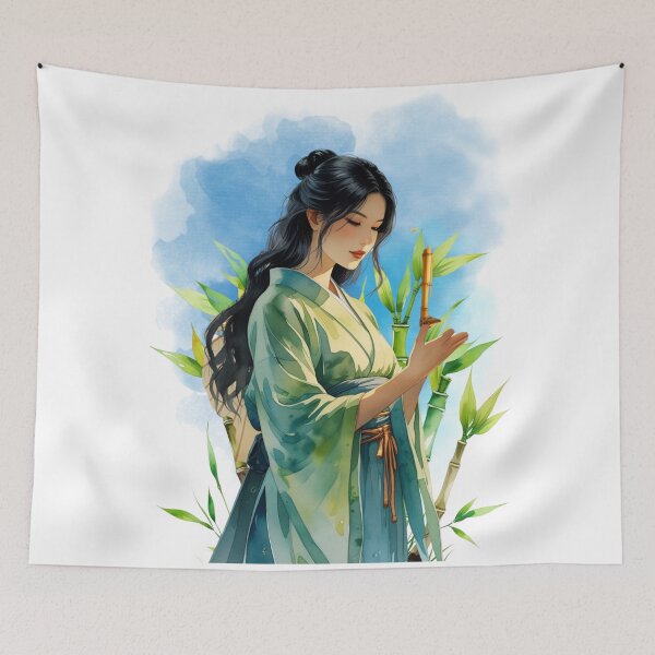 Item preview, Zen Woman with Bamboo | Oriental Botanical Art designed and sold by Plantinum.