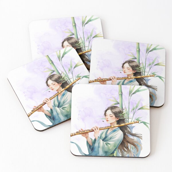 Item preview, Zen Woman Playing Flute | Bamboo Botanical Art designed and sold by Plantinum.