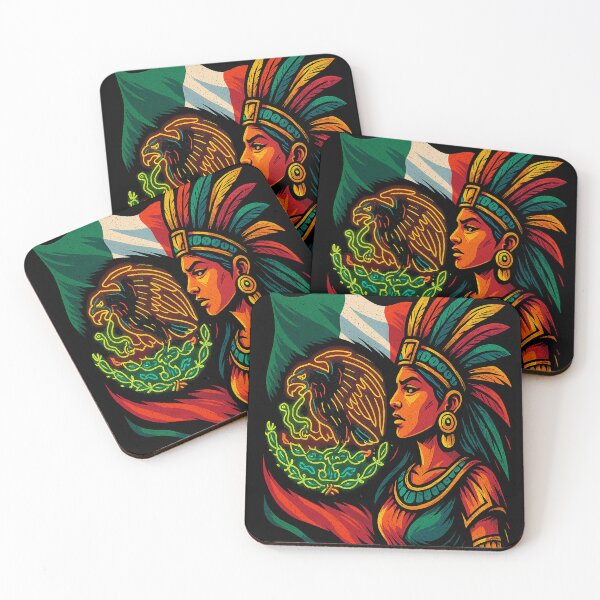Item preview, Aztec Warrior Woman with Mexican Flag – Vibrant Neon Artwork designed and sold by Project4X.