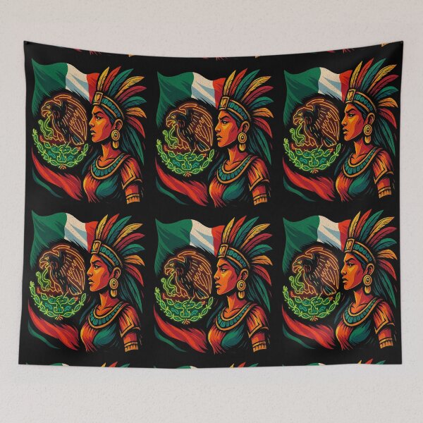Item preview, Aztec Warrior Woman with Mexican Flag – Vibrant Neon Artwork designed and sold by Project4X.