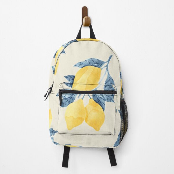 Item preview, Lemons illustration with blue leaves on beige background designed and sold by helga-wigandt.