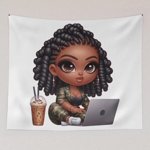 Item preview, Afro Hair Girl Working on Computer designed and sold by Lulunza.