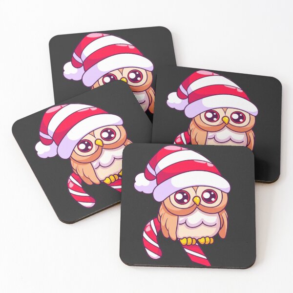 Item preview, Chibi Kawaii Owl with Christmas Hat | Cute Anime Owl Sitting on Candy Cane | Funny Holiday Art designed and sold by ColorSplash123.