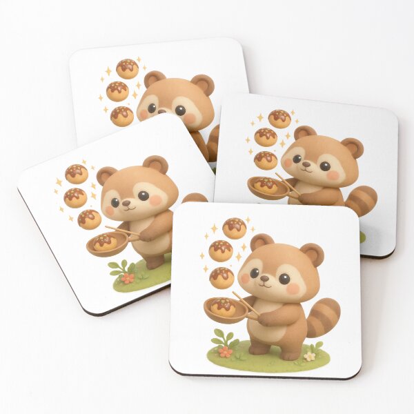 Item preview, Cute Raccoon Cooking Takayaki Octopus Balls - Kawaii Japanese Cottagecore Art designed and sold by Moons Studio.