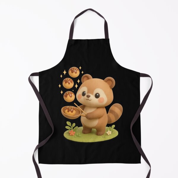 Item preview, Cute Raccoon Cooking Takayaki Octopus Balls - Kawaii Japanese Cottagecore Art designed and sold by Moons Studio.