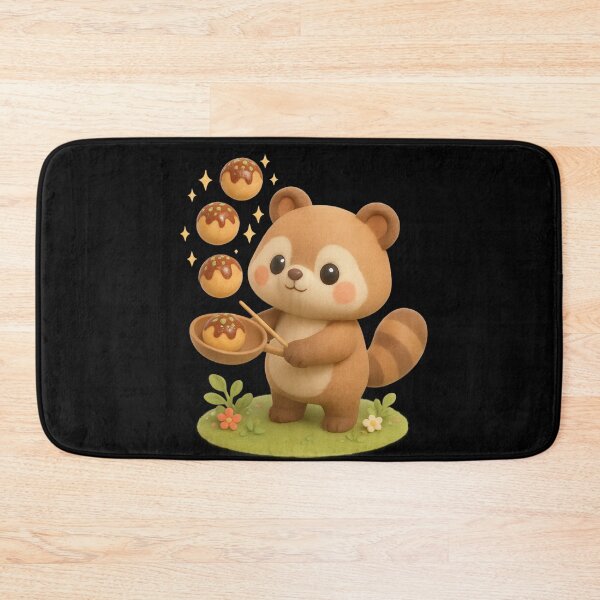 Item preview, Cute Raccoon Cooking Takayaki Octopus Balls - Kawaii Japanese Cottagecore Art designed and sold by Moons Studio.