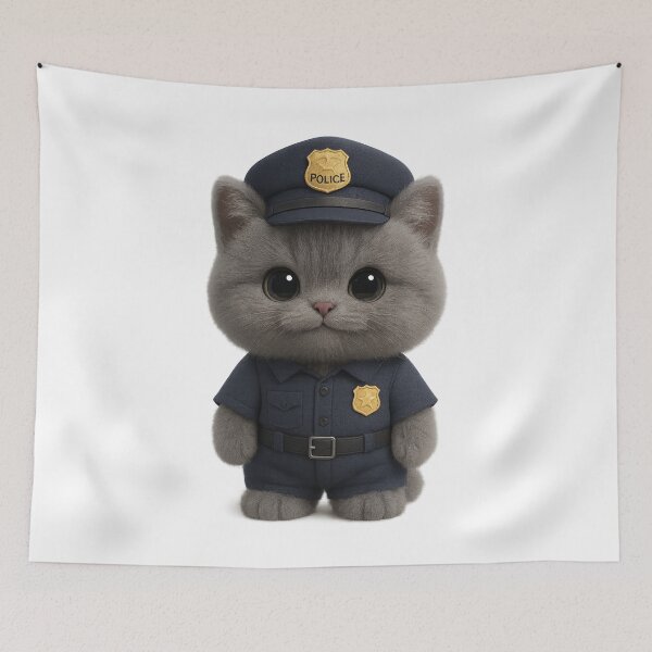Item preview, Cute Police Cat in Uniform Design - Adorable Grey British Shorthair Kitten Art designed and sold by Moons Studio.