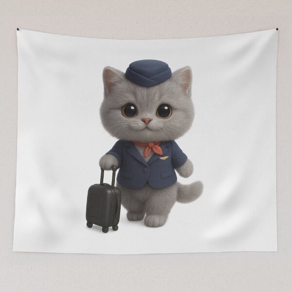 Item preview, Cute Flight Attendant Stewardess Cat - Adorable British Shorthair Cat With Suitcase designed and sold by Moons Studio.
