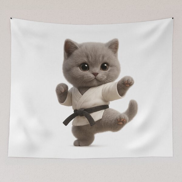 Item preview, Cute Karate Cat - Adorable Grey British Shorthair in Karate Uniform designed and sold by Moons Studio.