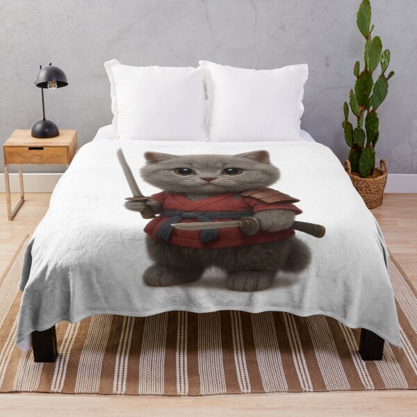 Item preview, Cute Samurai Cat Warrior - Adorable Grey British Shorthair Cat Art designed and sold by Moons Studio.