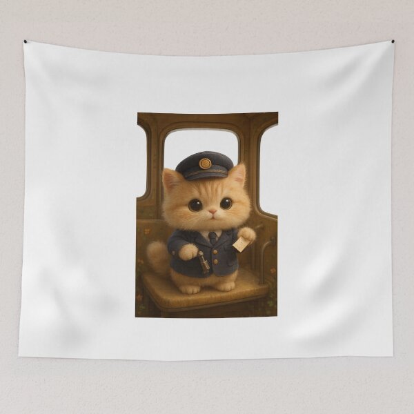 Item preview, Cute Fluffy Kitten Neo Bus Conductor - Cute Japanese Cottagecore 3D Art designed and sold by Moons Studio.