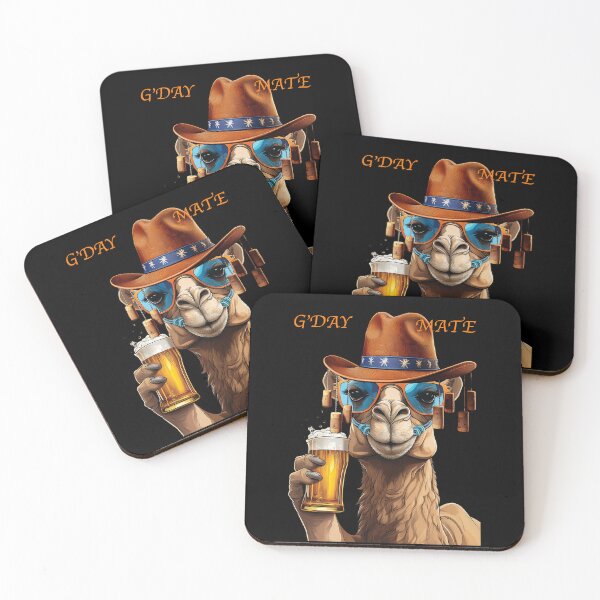 Item preview, G'Day Mate: A simple design of a camel enjoying a cool beer. designed and sold by Grang Art Artistic Designs.