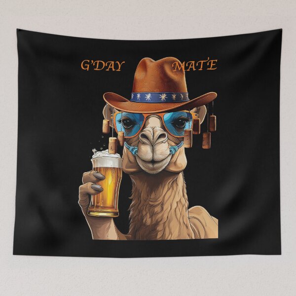 Item preview, G'Day Mate: A simple design of a camel enjoying a cool beer. designed and sold by Grang Art Artistic Designs.