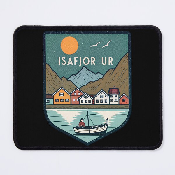 Item preview, Ísafjörður Iceland Shield Emblem – Vintage Folk Art Coastal Illustration designed and sold by VividOrganica.