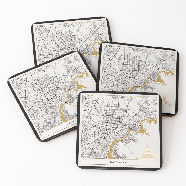 Item preview, Minimalist Baltimore Street Map – Black & White City Art with Gold Accents designed and sold by VividOrganica.
