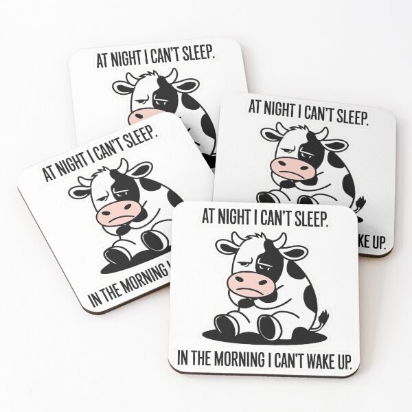 Item preview, Sleepy Cow Sticker - At Night I Can't Sleep, In The Morning I Can't Wake Up - Funny Insomnia Sticker designed and sold by JossDesign15.