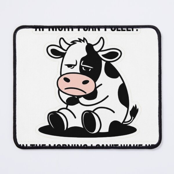 Item preview, Sleepy Cow Sticker - At Night I Can't Sleep, In The Morning I Can't Wake Up - Funny Insomnia Sticker designed and sold by JossDesign15.