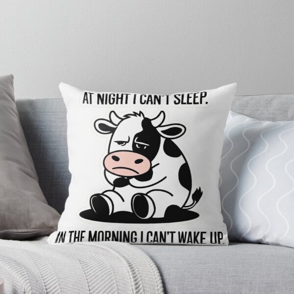 Item preview, Sleepy Cow Sticker - At Night I Can't Sleep, In The Morning I Can't Wake Up - Funny Insomnia Sticker designed and sold by JossDesign15.
