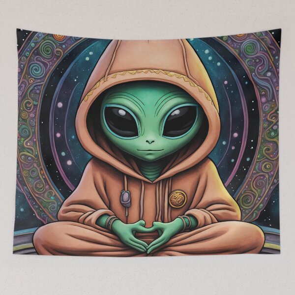Item preview, Alien wearing a hoodie sitting in the lotus position meditating designed and sold by Colin Bentham.