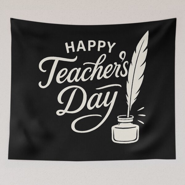Artikelvorschau, Alles Gute zum Lehrertag – Elegante weiße Schrift mit einer Tintenfass-Illustration entworfen und verkauft von Design_Your_Day.